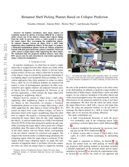 Bimanual Shelf Picking Planner Based on Collapse Prediction