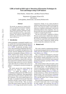 LIIR at SemEval-2021 task 6: Detection of Persuasion Techniques In Texts
  and Images using CLIP features