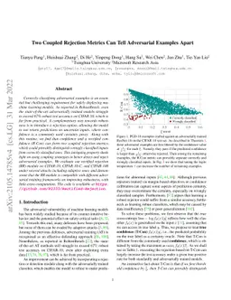 Two Coupled Rejection Metrics Can Tell Adversarial Examples Apart