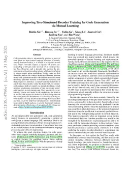 Improving Tree-Structured Decoder Training for Code Generation via
  Mutual Learning