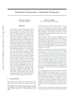 Variational Autoencoders: A Harmonic Perspective