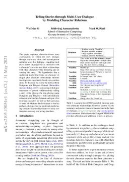 Telling Stories through Multi-User Dialogue by Modeling Character
  Relations