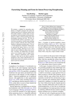 Factorising Meaning and Form for Intent-Preserving Paraphrasing