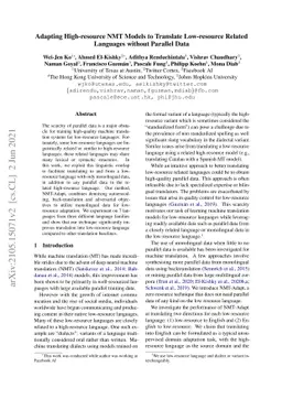 Adapting High-resource NMT Models to Translate Low-resource Related
  Languages without Parallel Data