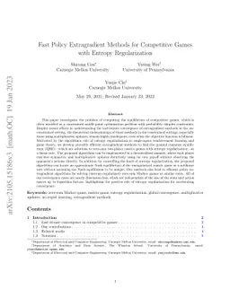 Fast Policy Extragradient Methods for Competitive Games with Entropy
  Regularization