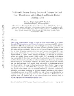 Multimodal Remote Sensing Benchmark Datasets for Land Cover
  Classification with A Shared and Specific Feature Learning Model