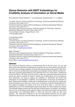 Stance Detection with BERT Embeddings for Credibility Analysis of
  Information on Social Media