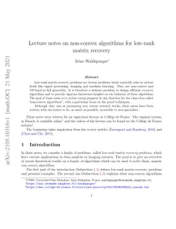 Lecture notes on non-convex algorithms for low-rank matrix recovery