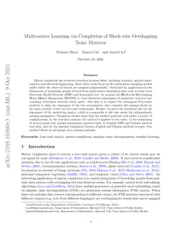 Multi-source Learning via Completion of Block-wise Overlapping Noisy
  Matrices