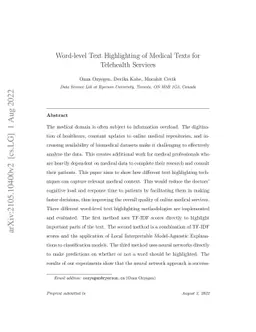 Word-level Text Highlighting of Medical Texts for Telehealth Services