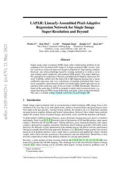 LAPAR: Linearly-Assembled Pixel-Adaptive Regression Network for Single
  Image Super-Resolution and Beyond
