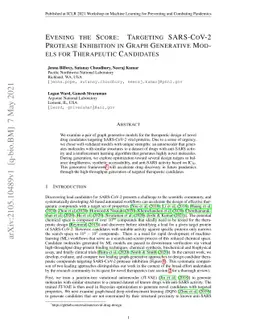 Evening the Score: Targeting SARS-CoV-2 Protease Inhibition in Graph
  Generative Models for Therapeutic Candidates