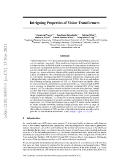 Intriguing Properties of Vision Transformers