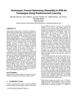 Techniques Toward Optimizing Viewability in RTB Ad Campaigns Using
  Reinforcement Learning