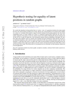 Hypothesis Testing for Equality of Latent Positions in Random Graphs