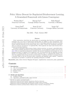 Policy Mirror Descent for Regularized Reinforcement Learning: A
  Generalized Framework with Linear Convergence