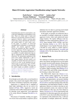 Hater-O-Genius Aggression Classification using Capsule Networks