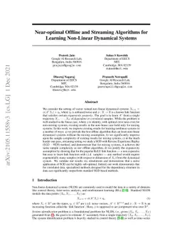 Near-optimal Offline and Streaming Algorithms for Learning Non-Linear
  Dynamical Systems