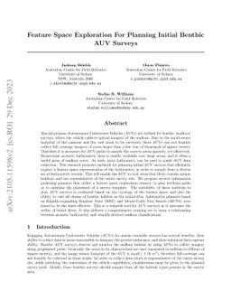 Feature Space Exploration For Planning Initial Benthic AUV Surveys