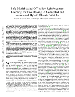Safe Model-based Off-policy Reinforcement Learning for Eco-Driving in
  Connected and Automated Hybrid Electric Vehicles
