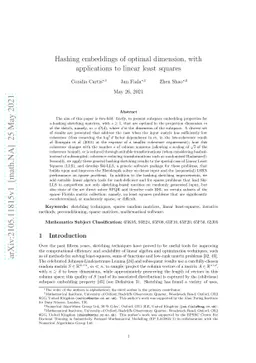 Hashing embeddings of optimal dimension, with applications to linear
  least squares