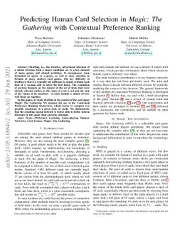 Predicting Human Card Selection in Magic: The Gathering with Contextual
  Preference Ranking