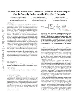 Honest-but-Curious Nets: Sensitive Attributes of Private Inputs Can Be
  Secretly Coded into the Classifiers' Outputs