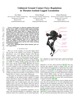 Unilateral Ground Contact Force Regulations in Thruster-Assisted Legged
  Locomotion