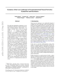 Geometry of the Loss Landscape in Overparameterized Neural Networks:
  Symmetries and Invariances