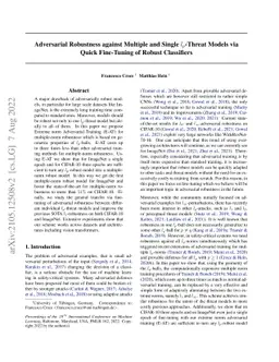 Adversarial Robustness against Multiple and Single $l_p$-Threat Models
  via Quick Fine-Tuning of Robust Classifiers