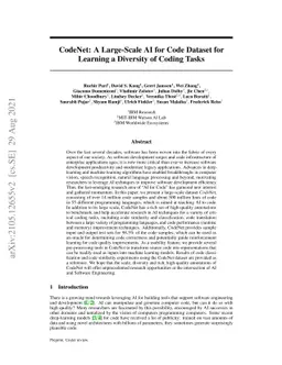 CodeNet: A Large-Scale AI for Code Dataset for Learning a Diversity of
  Coding Tasks