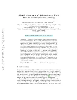 Sli2Vol: Annotate a 3D Volume from a Single Slice with Self-Supervised
  Learning