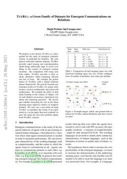TexRel: a Green Family of Datasets for Emergent Communications on
  Relations