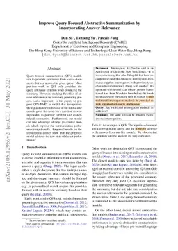 Improve Query Focused Abstractive Summarization by Incorporating Answer
  Relevance