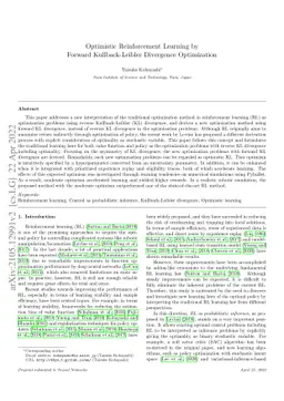 Optimistic Reinforcement Learning by Forward Kullback-Leibler Divergence
  Optimization