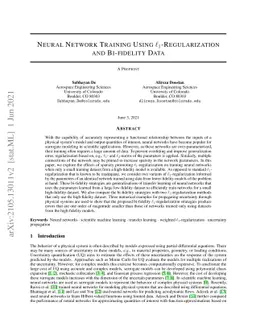 Neural Network Training Using $\ell_1$-Regularization and Bi-fidelity
  Data