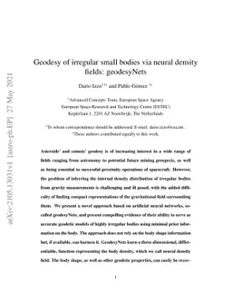 Geodesy of irregular small bodies via neural density fields: geodesyNets