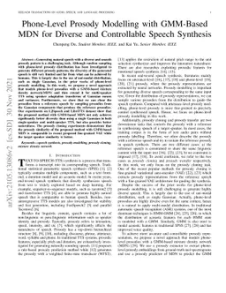 Phone-Level Prosody Modelling with GMM-Based MDN for Diverse and
  Controllable Speech Synthesis