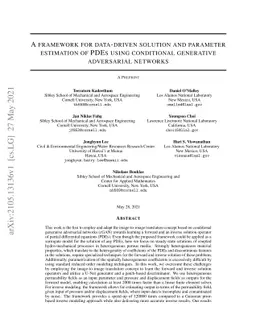 A framework for data-driven solution and parameter estimation of PDEs
  using conditional generative adversarial networks