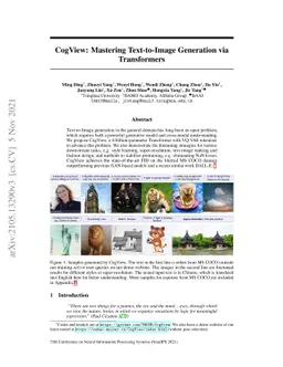 CogView: Mastering Text-to-Image Generation via Transformers