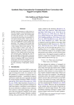 Synthetic Data Generation for Grammatical Error Correction with Tagged
  Corruption Models