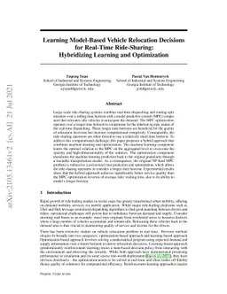 Learning Model-Based Vehicle-Relocation Decisions for Real-Time
  Ride-Sharing: Hybridizing Learning and Optimization