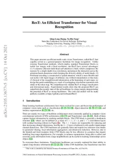 ResT: An Efficient Transformer for Visual Recognition