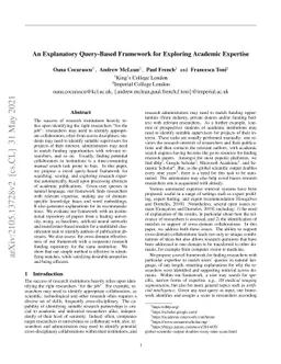 An Explanatory Query-Based Framework for Exploring Academic Expertise