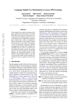 Language Models Use Monotonicity to Assess NPI Licensing