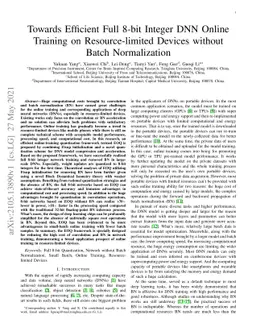 Towards Efficient Full 8-bit Integer DNN Online Training on
  Resource-limited Devices without Batch Normalization