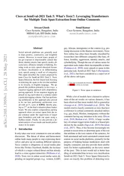 Cisco at SemEval-2021 Task 5: What's Toxic?: Leveraging Transformers for
  Multiple Toxic Span Extraction from Online Comments