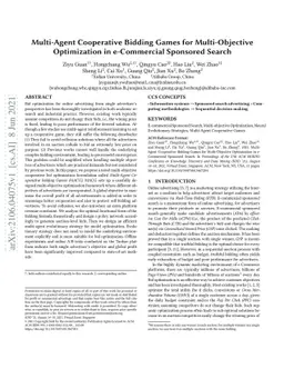 Multi-Agent Cooperative Bidding Games for Multi-Objective Optimization
  in e-Commercial Sponsored Search
