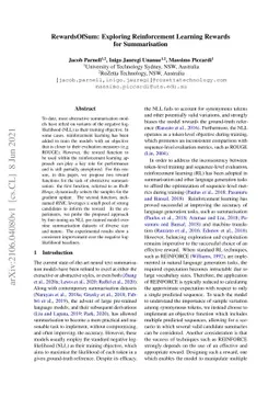RewardsOfSum: Exploring Reinforcement Learning Rewards for Summarisation
