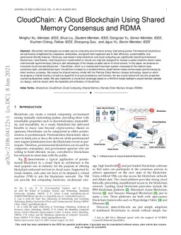 CloudChain: A Cloud Blockchain Using Shared Memory Consensus and RDMA